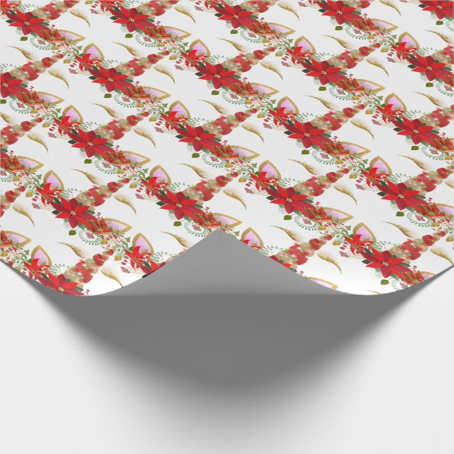 Holidays Chrismas Unicorn Lashes White Gold Girly Wrapping Paper (Corner)