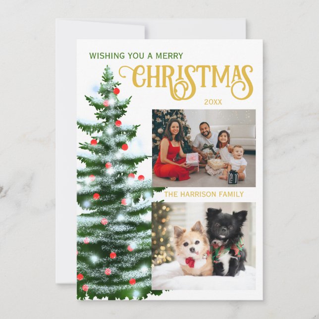 Holidays Christmas Tree Two Family Photo Collage Holiday Card (Front)