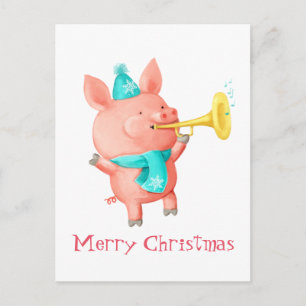 Holidays Cute Pig Holiday Postcard