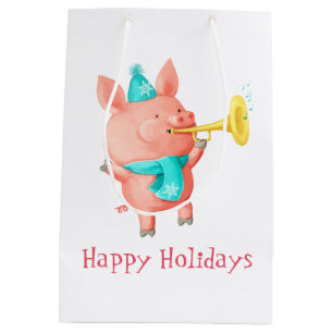 Holidays Cute Pig Medium Gift Bag