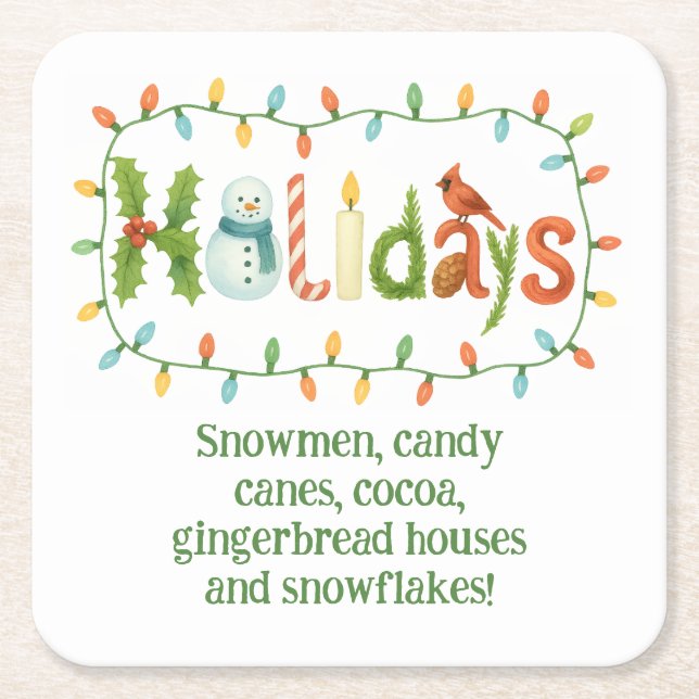 Holidays designed Christmas Square Paper Coaster (Front)