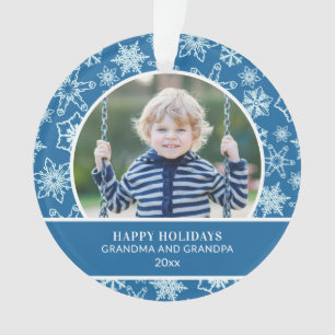 Holidays Grandma Grandpa Blue White Snowflakes Ornament