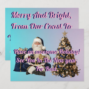 Holidays greeting with Tree And Santa claus Holiday Card