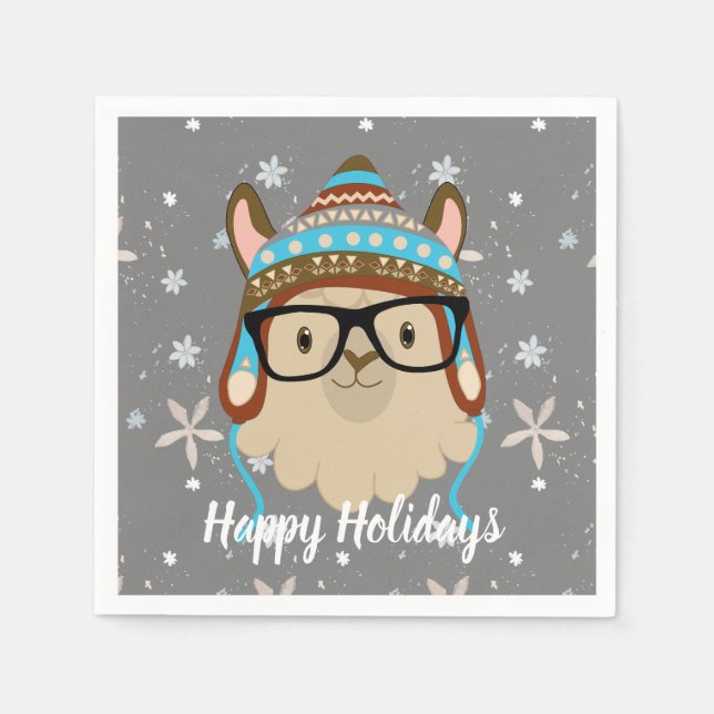 Holidays Hipster Llama Napkin (Front)