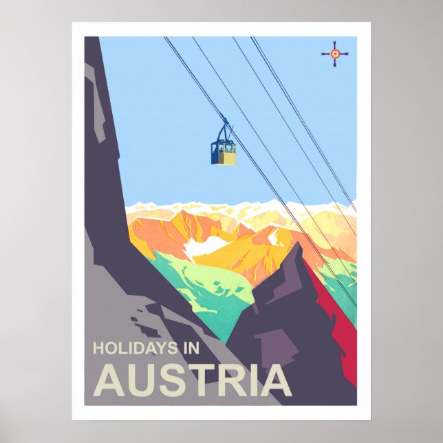Holidays in Austria, cable car, vintage travel Poster (Front)