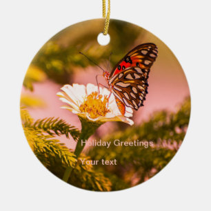 Holidays in Tropics butterfly and Christmas tree Ceramic Ornament