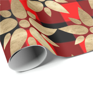 Holidays Merry Chrismas Buffalo Plaid Red Gold1 Wrapping Paper