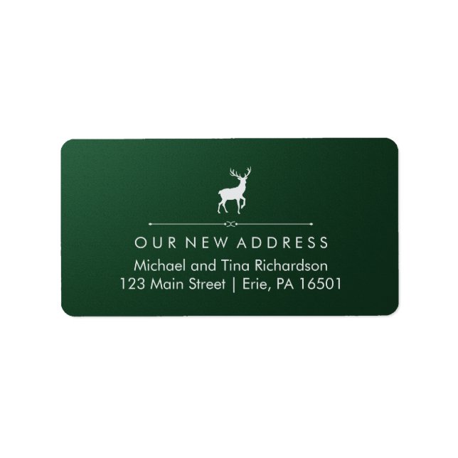 Holidays New Address Green with Silver Reindeer Label (Front)
