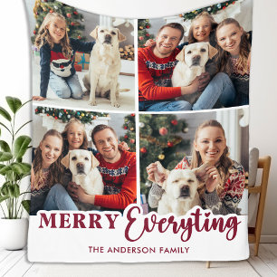 Holidays Personalized 4 Photo Merry Everything Fleece Blanket