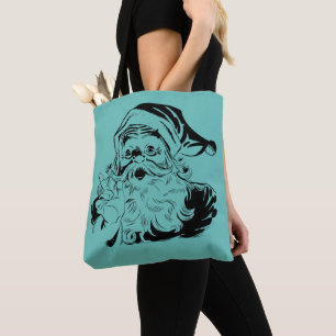 Holidays Santa Clause Christmas Teal Tote Bag
