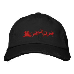 Holidays Santa Sleigh Ride Scene Embroidery Embroidered Hat