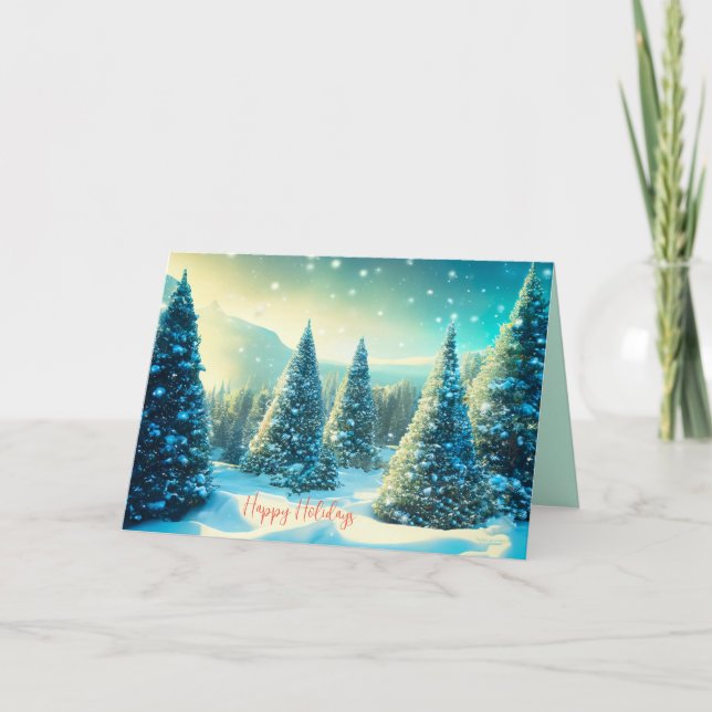 Holidays Snowy Pine Tree Forest Winter Wonderland Holiday Card (Front)