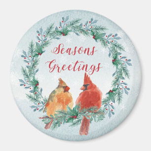 Holidays - WC Wreath with Cardinal Pair Magnet