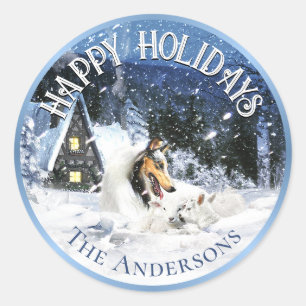 Holidays Winter Fairy Tale, Blue Merle Collie - Classic Round Sticker