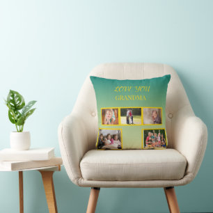Holidiay Family Collage with Gold Script Throw Pillow