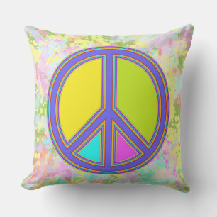 holiES - colourful PEACE sign & splashes backgr. Throw Pillow