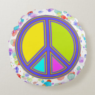 holiES - colourful PEACE sign + your ideas Round Pillow