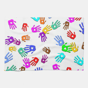holiES - hands coloured pattern 1 + your backgr. Kitchen Towel