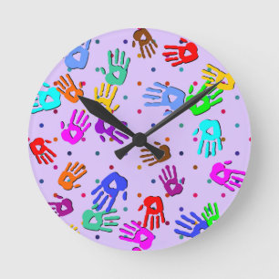 holiES - hands dots coloured pattern 1 Round Clock
