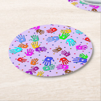 holiES - hands dots coloured pattern 1 Round Paper Coaster