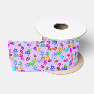 holiES - hands dots coloured pattern 1 Satin Ribbon