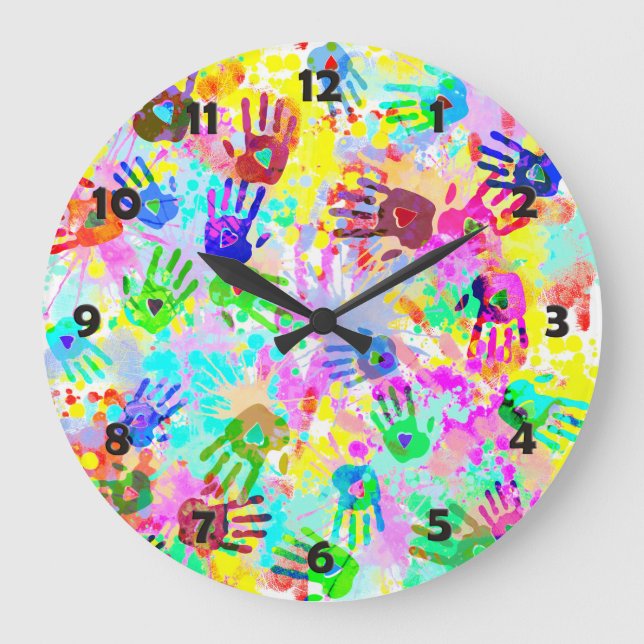 holiES - hands splashes coloured grunge pattern 2 Large Clock (Front)
