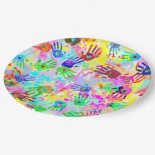 holiES - hands splashes coloured grunge pattern 2 Paper Plate