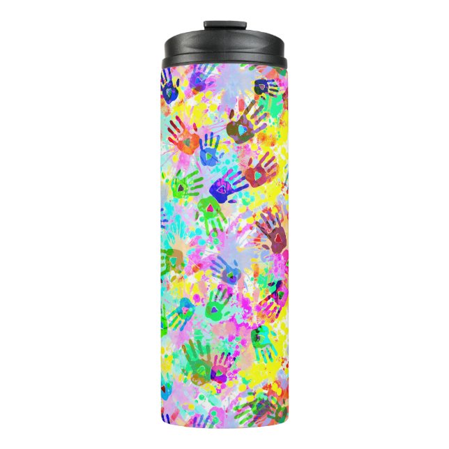 holiES - hands splashes coloured grunge pattern 2 Thermal Tumbler (Front)