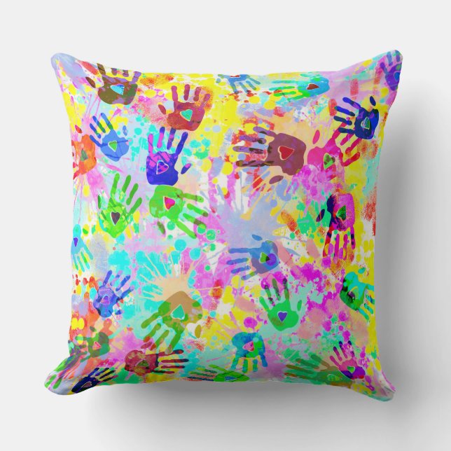 holiES - hands splashes coloured grunge pattern 2 Throw Pillow (Front)