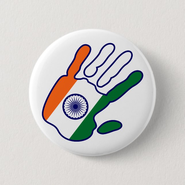holiES - India Flag Hand - be a fan 2 Inch Round Button (Front)
