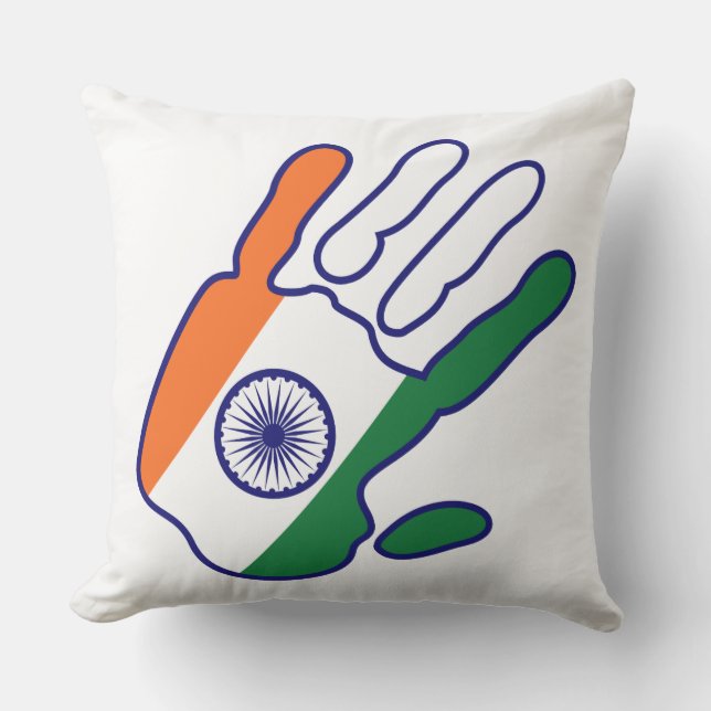 holiES - India Flag Hand + your backgrond colour Throw Pillow (Front)