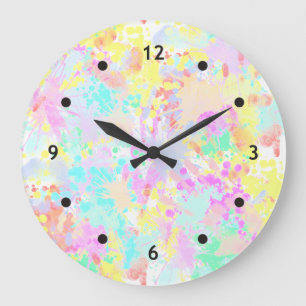 holiES - Splashes seamless pattern pastel 1 Large Clock