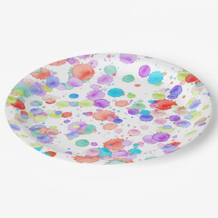 holiES - Splatter multicolored 1 + your backgr. Paper Plate