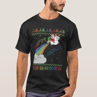 Holigays Gay Christmas Pyjamas Santa Riding Unicor T-Shirt