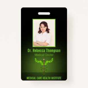 Holistic Alternative Medical Caduceus Green Leaves Badge