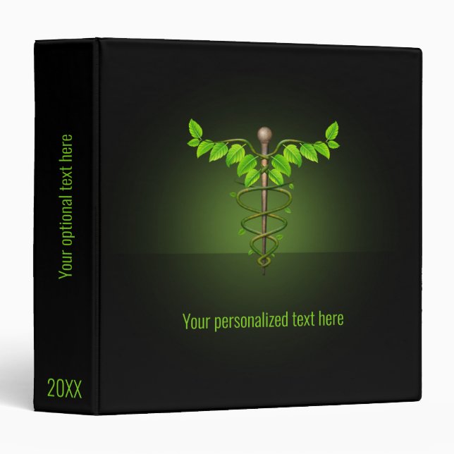 Holistic Alternative Medical Caduceus Green Leaves Binder (Front/Spine)