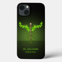 Holistic Alternative Medical Caduceus Green Leaves