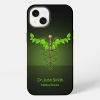 Holistic Alternative Medical Caduceus Green Leaves