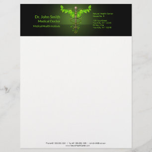 Holistic Alternative Medical Caduceus Green Leaves Letterhead