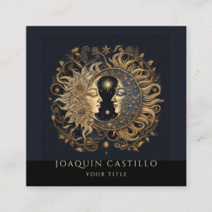 Holistic Celestial Gold Sun Moon Black Square Business Card