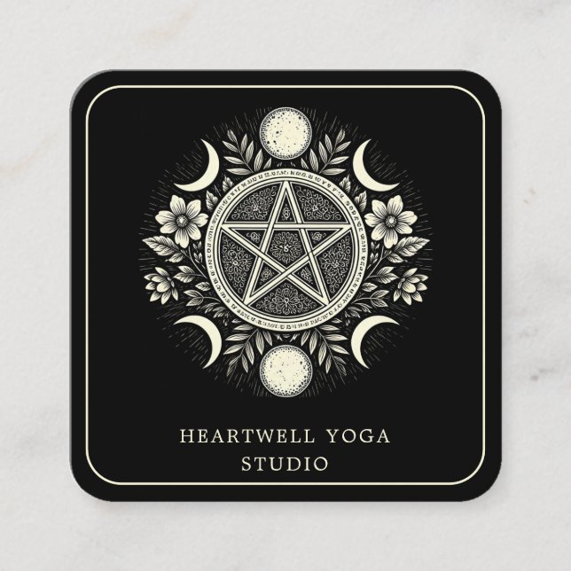 Holistic Celestial Sun Moon Black Square Business Card (Front)