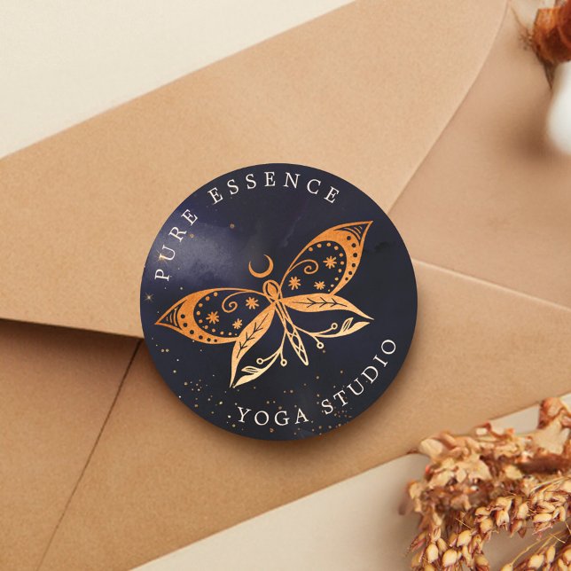 Holistic Celestial Sun & Moon Butterfly Dark Ink Classic Round Sticker (Holistic Celestial Sun & Moon Butterfly Dark Ink Classic Round Sticker)