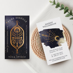 Holistic Celestial Sun & Moon Dark Ink Monogram Business Card