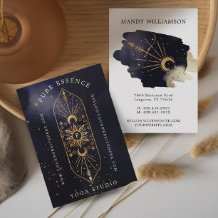 Holistic Celestial Sun & Moon Dark Ink Monogram Business Card