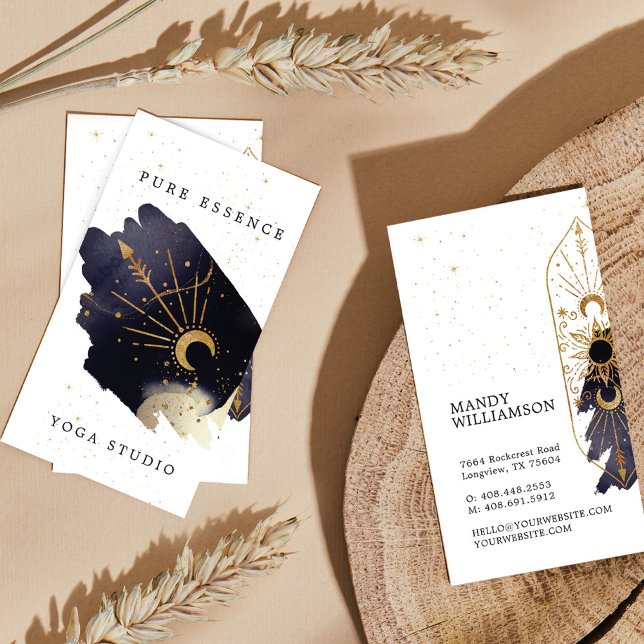 Holistic Celestial Sun & Moon Dark Ink Monogram Business Card (Creator Uploaded)