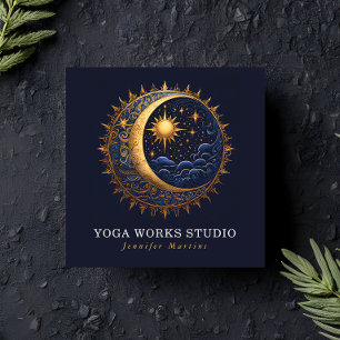 Holistic Celestial Sun & Moon Yoga QR Code  Square Business Card