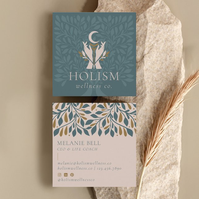 Holistic Health & Wellness Healing Hands Celestial Square Business Card (Holistic Health & Wellness Healing Hands Celestial Square Business Card)