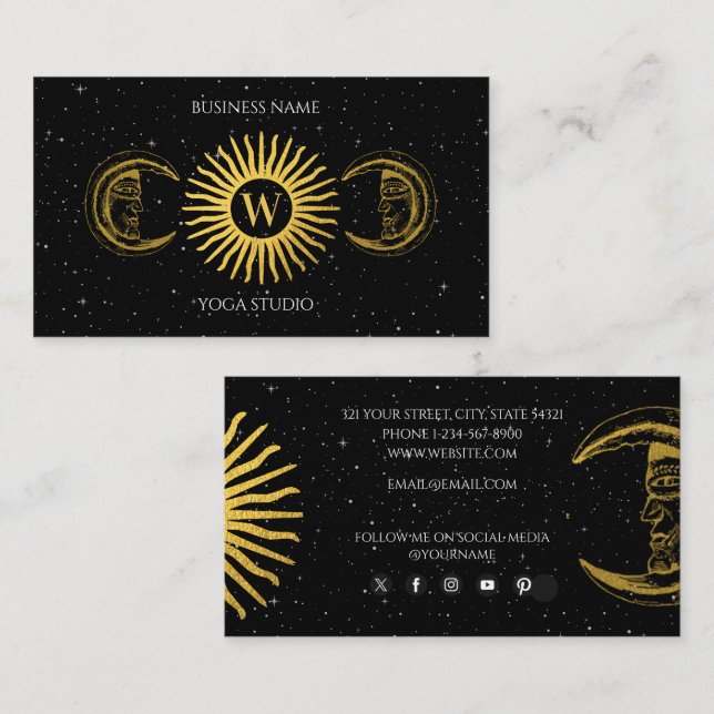 Holistic Sacred Celestial Sun Moon Reiki Monogram  Business Card (Front/Back)