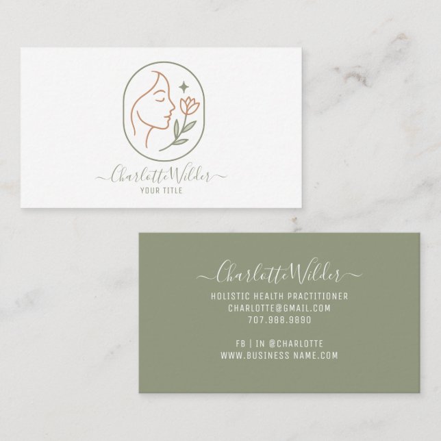 Holistic Wellness Face Flower Logo  Business Card (Front/Back)