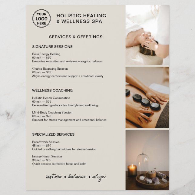 Holistic Wellness Services Menu Logo Photo QR (Front)